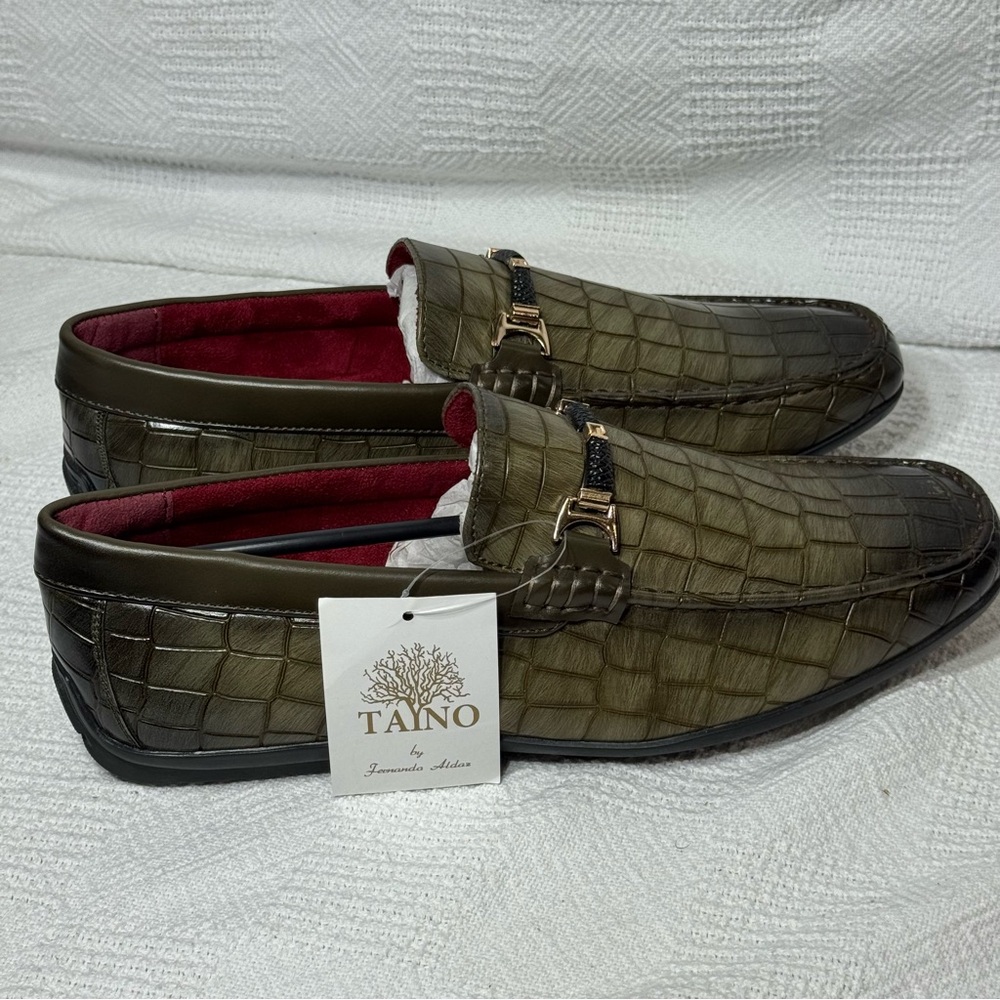 NWT Tayno Fernando Aldaz Leather Mens Cuban Croc Print loafers size 9.5